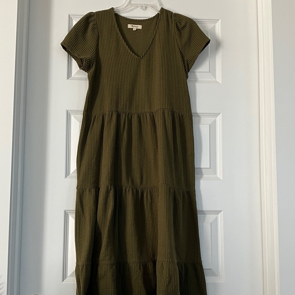 Madewell Seersucker V-Neck Midi Dress